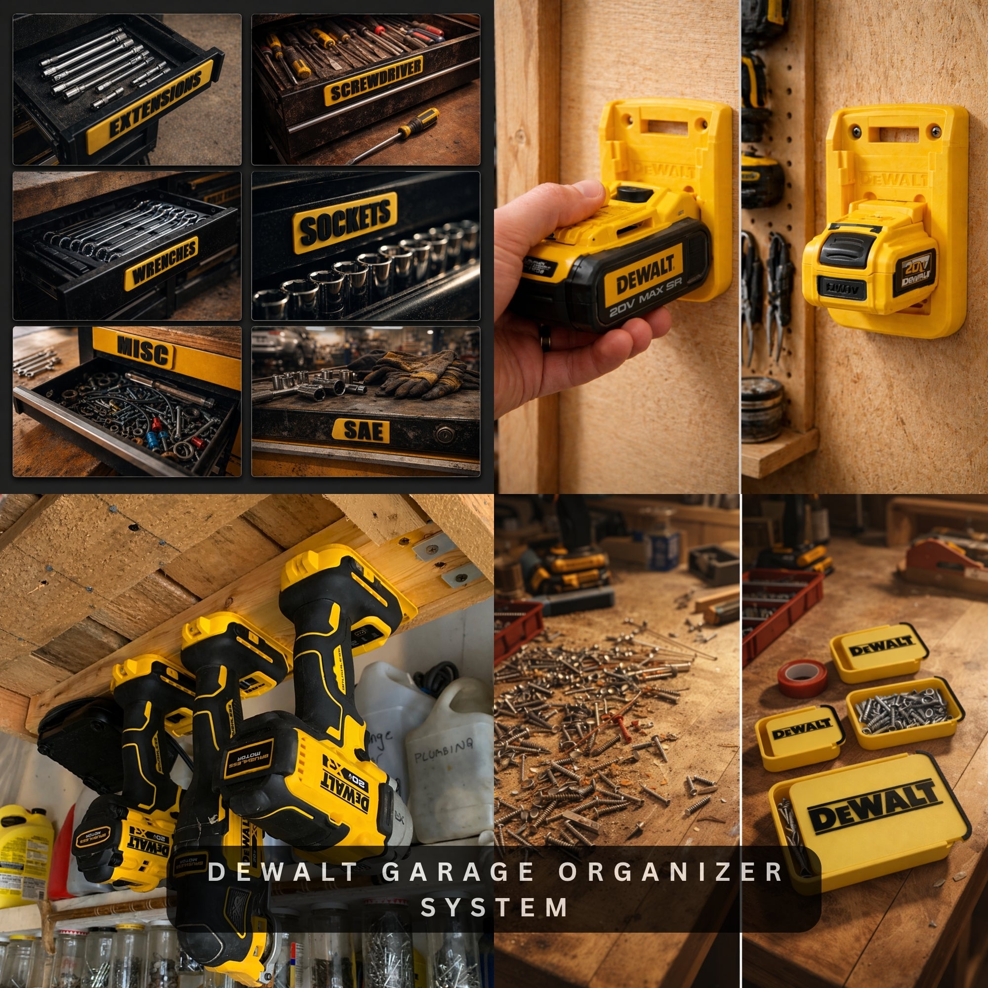DeWalt 20V Tool Organizer Kit Drill Holder Battery Mount Wall Storage Box