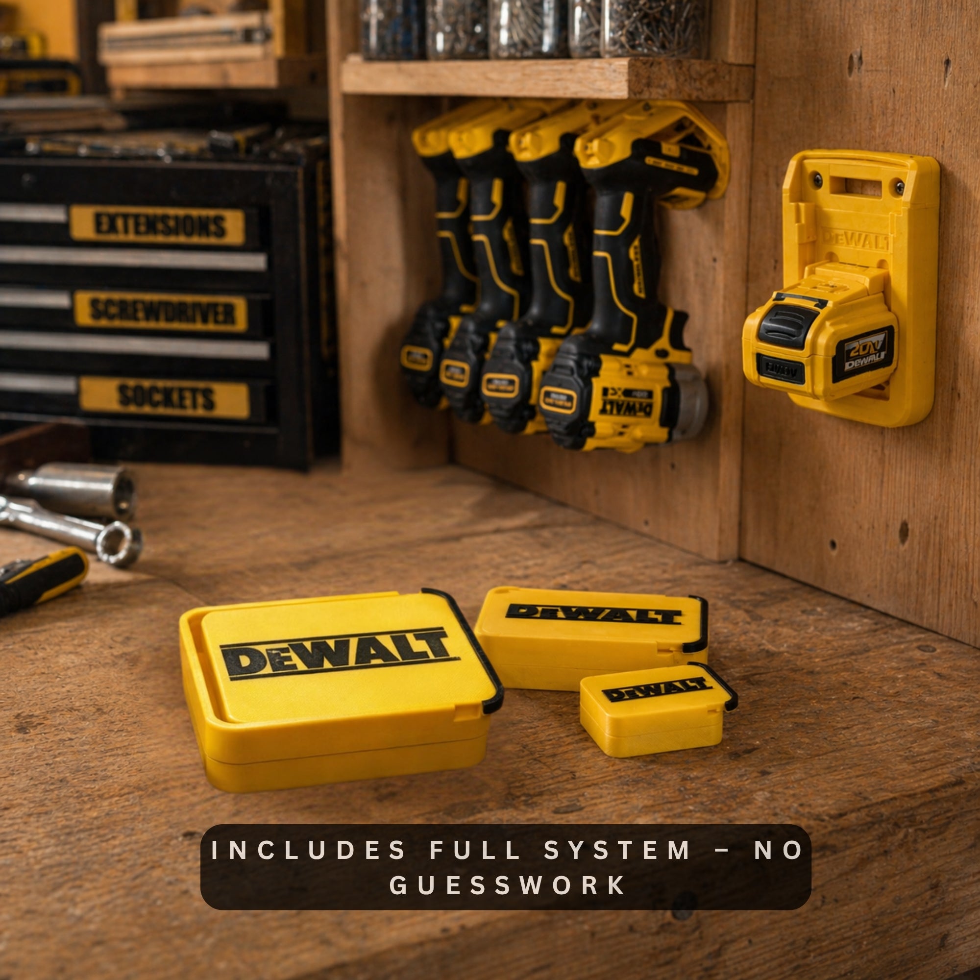 DeWalt 20V Tool Organizer Kit Drill Holder Battery Mount Wall Storage Box