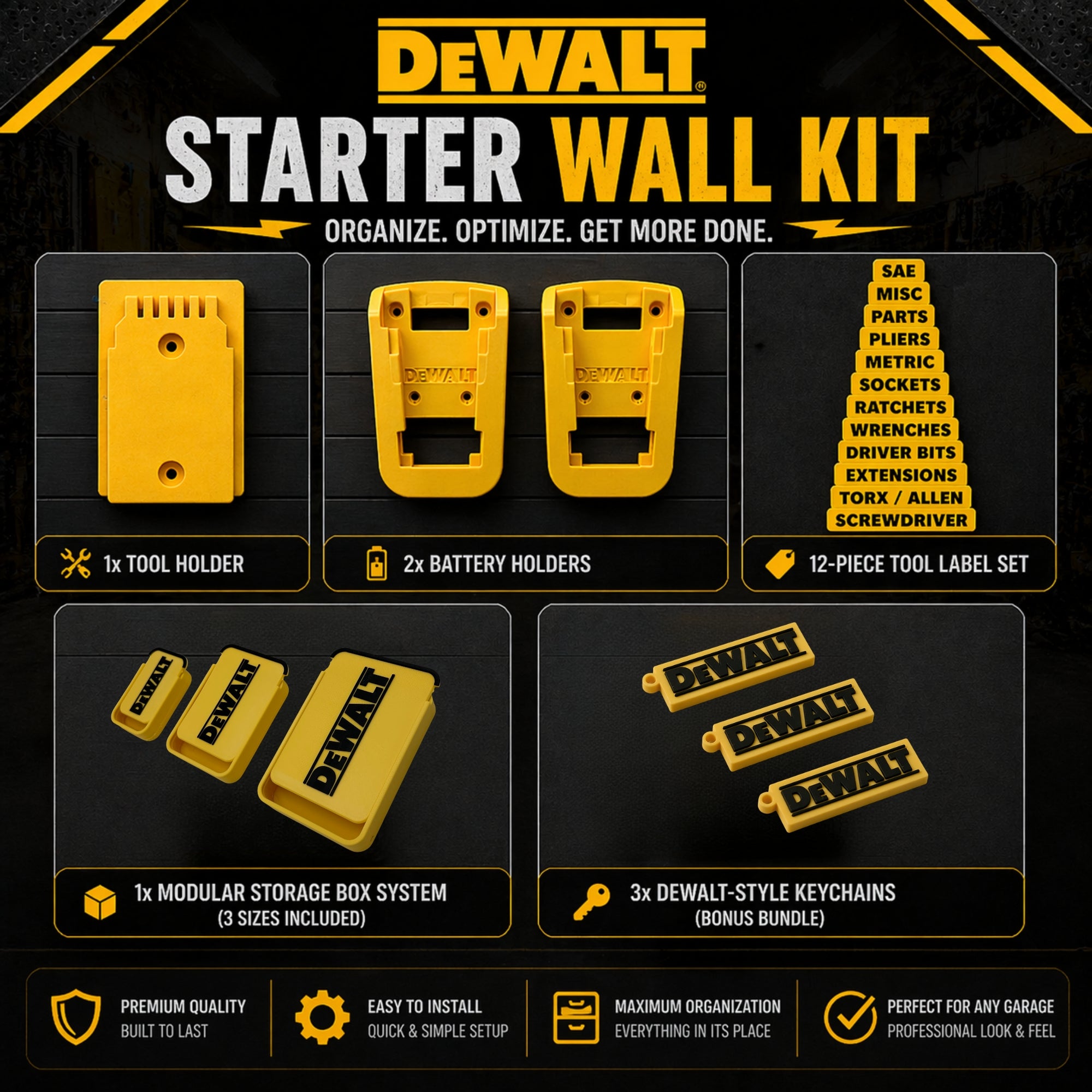 DeWalt 20V Tool Organizer Kit Drill Holder Battery Mount Wall Storage Box